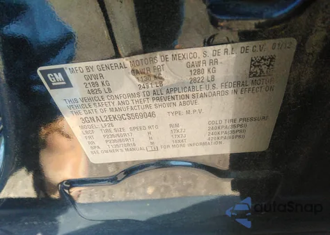 2012 Chevrolet Captiva Sport 2Ls from USA, damaged, VIN 3GNAL2EK9CS569046